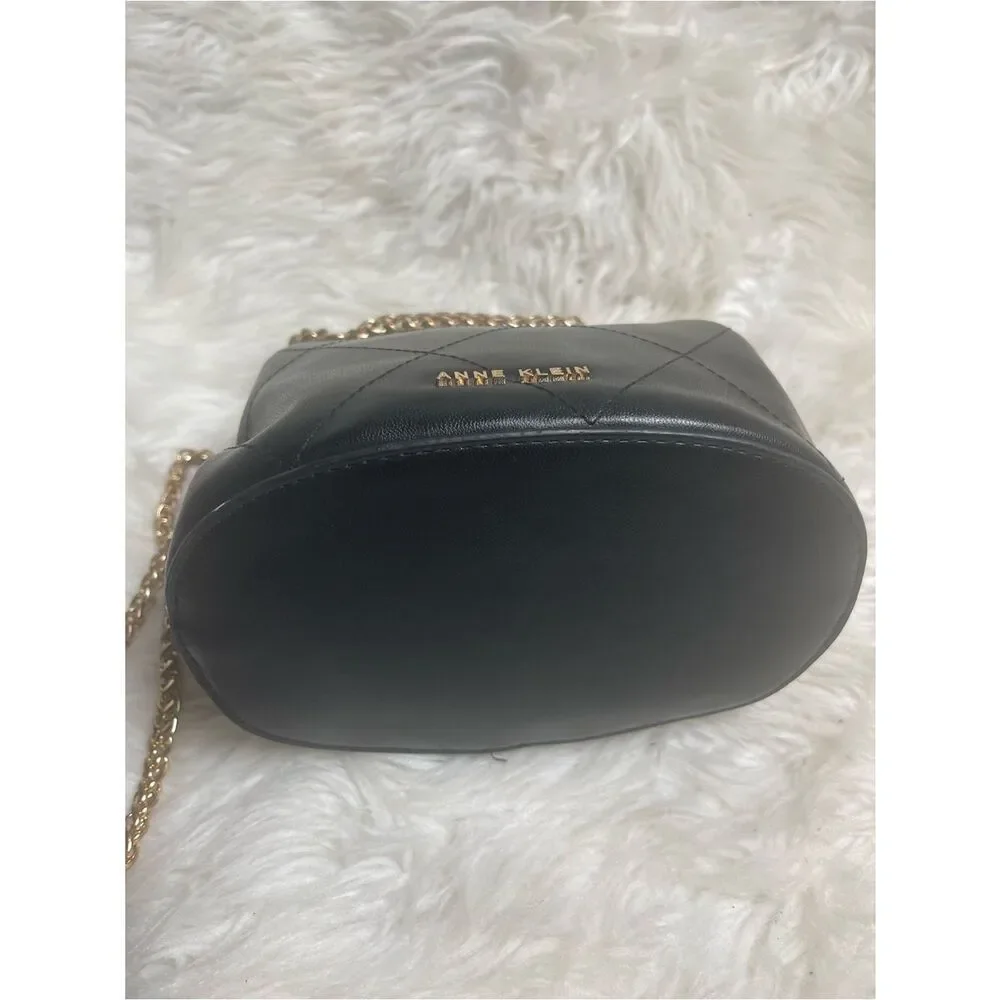 Anne Klein syntheticBlack Quilted Bucket Crossbody with Gold Chain strap &accent